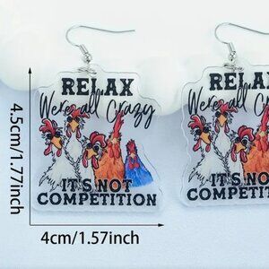 Crazy Chicken Earrings 1.8 Inches Long